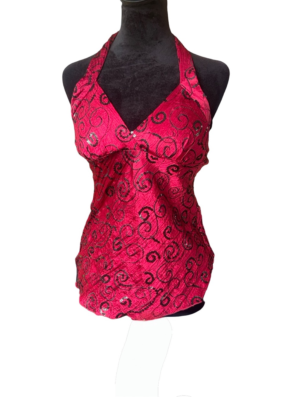 VTG Y2K Vanity made in USA red halter top with all-over sequins in red/black S